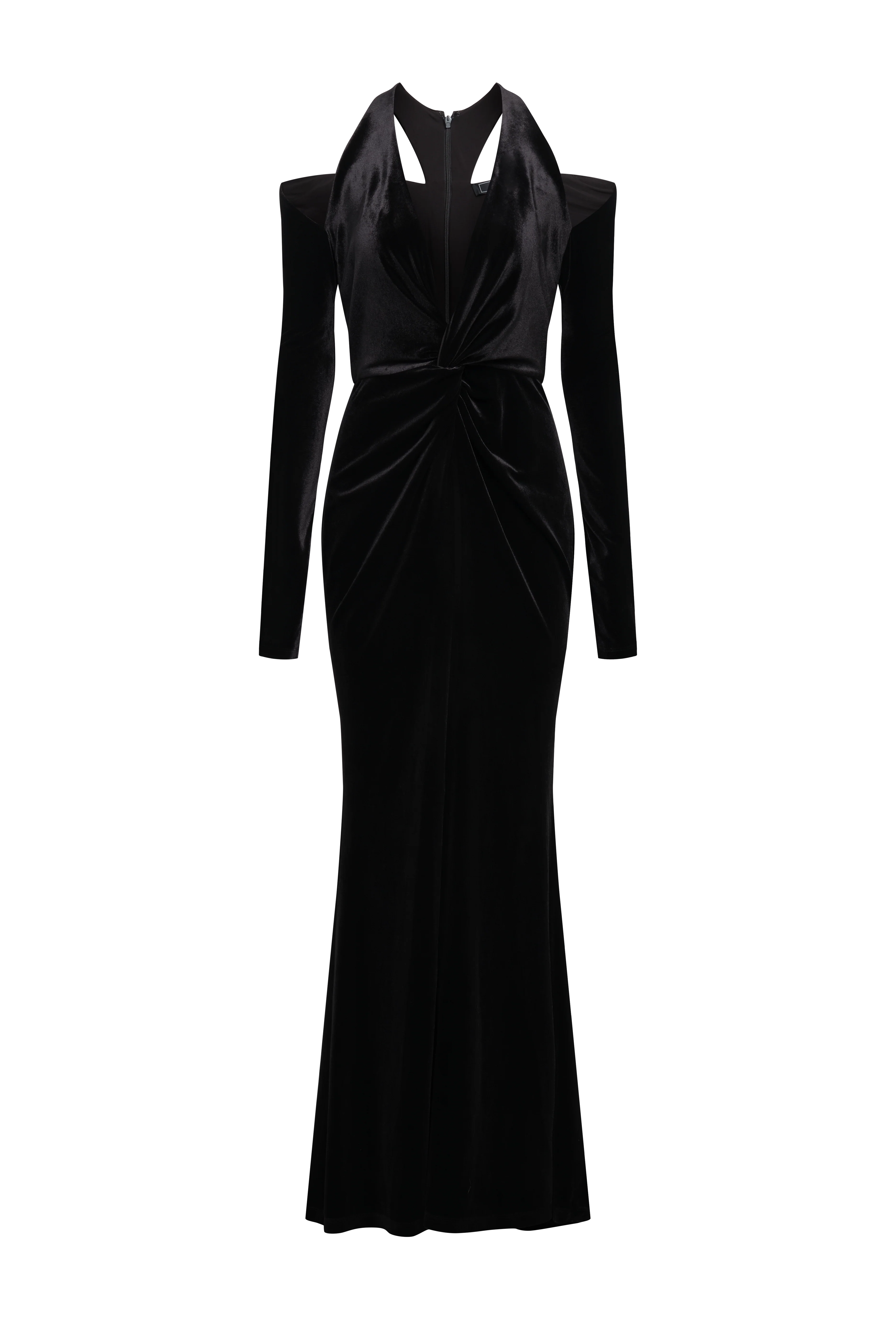 Long Sleeve Halter Velvet Gown - Builderot