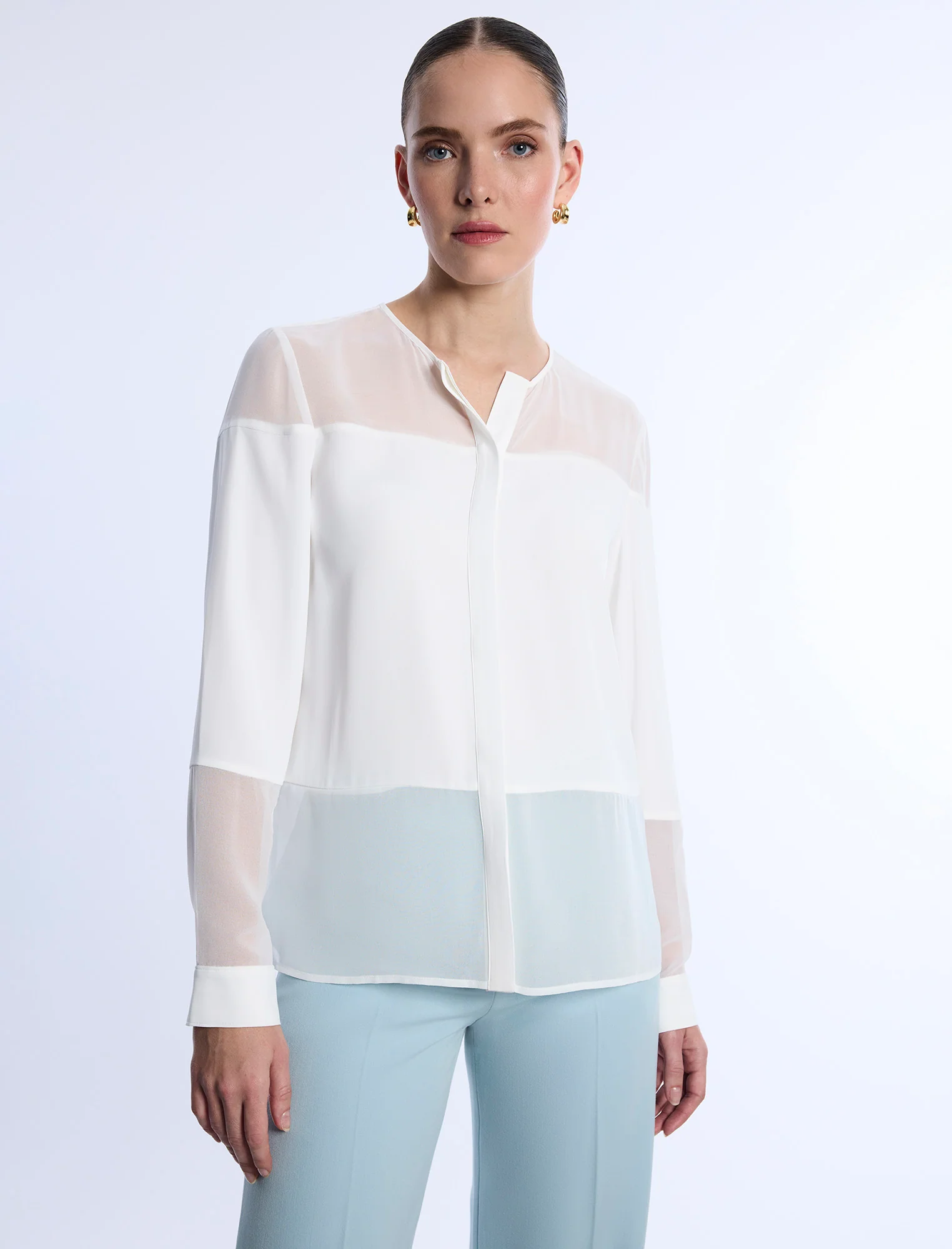 Sheer Panel Blouse - Builderot