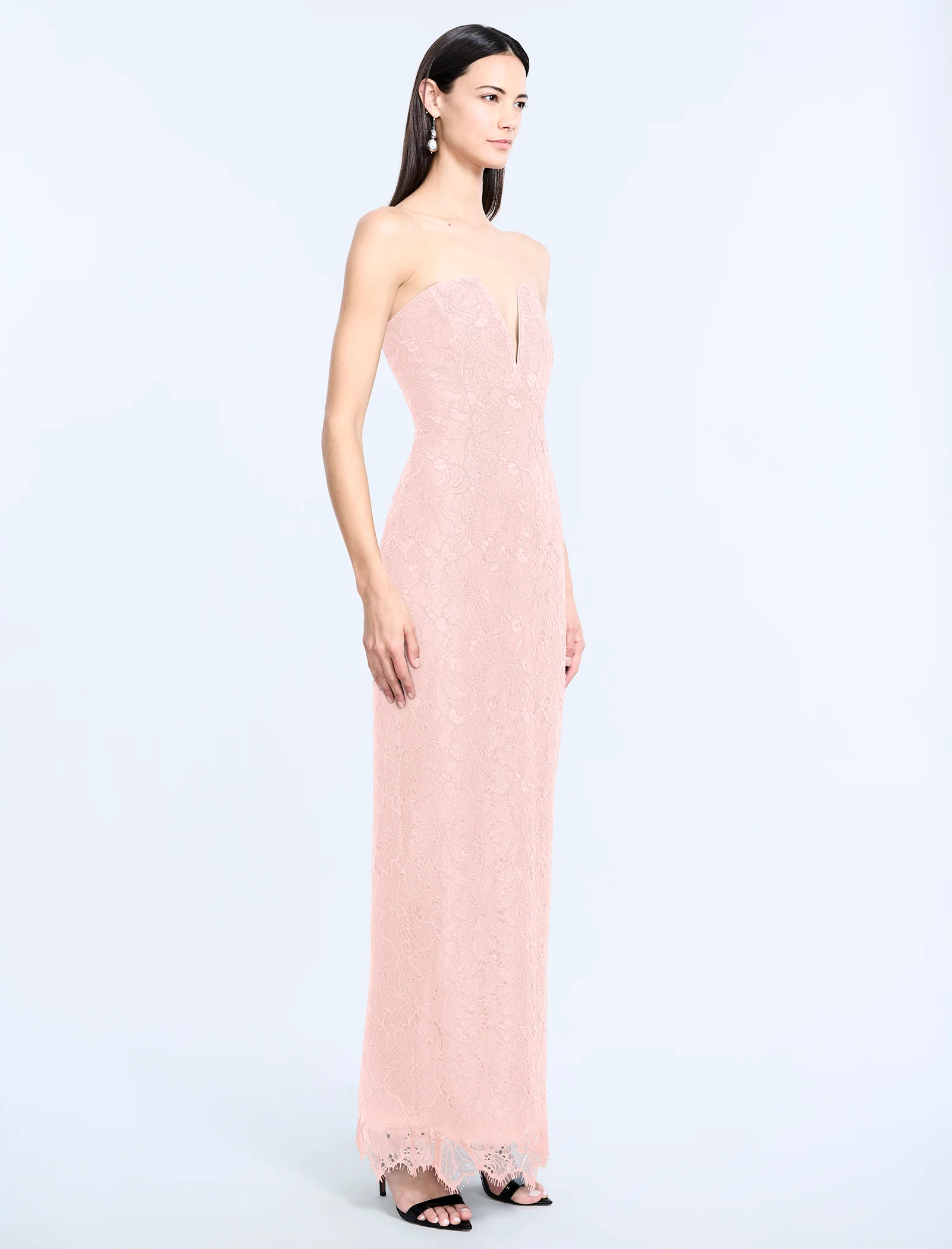 Lace Strapless V Neckline Gown - Builderot