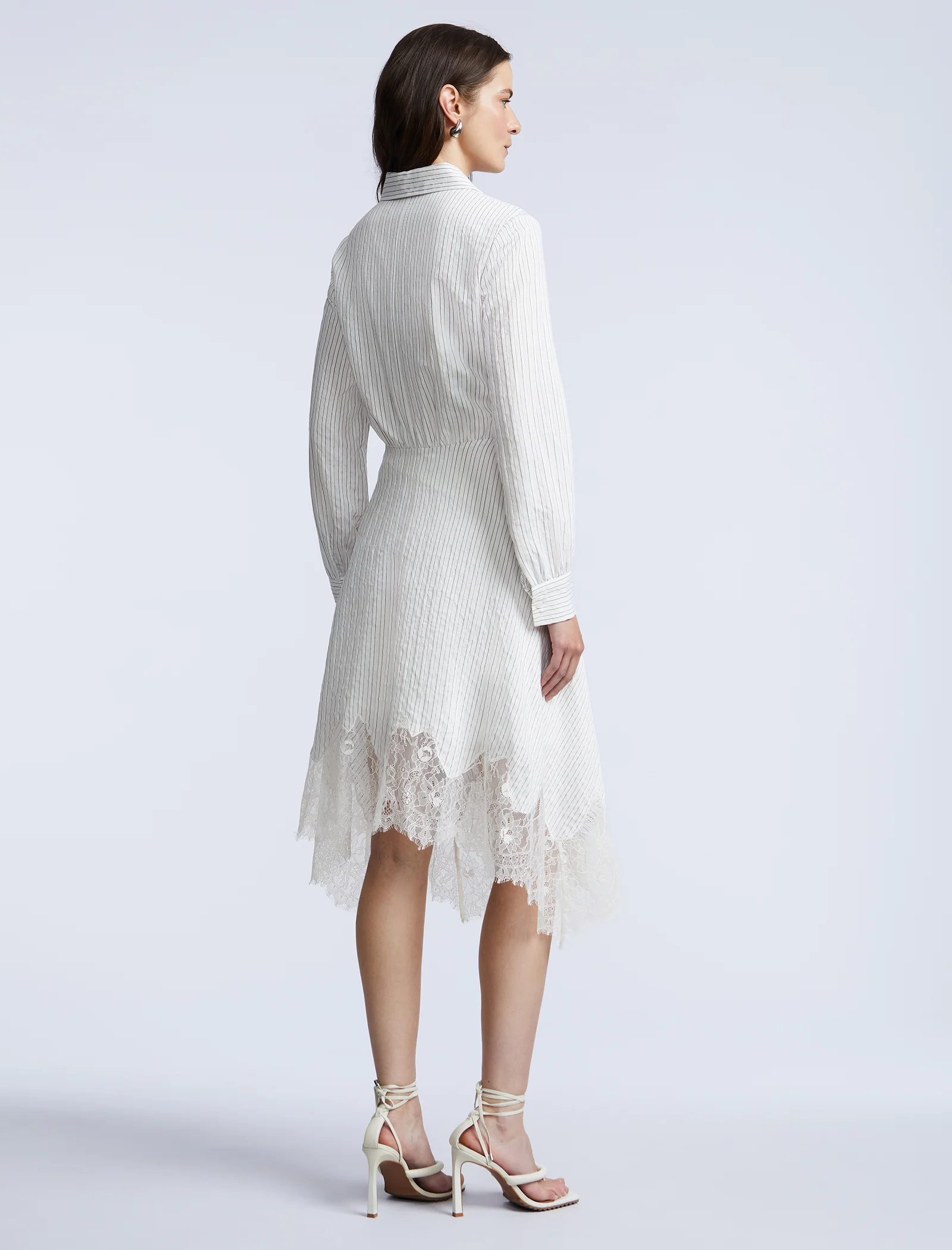 Stripe Shirt Dress With Lace - Builderot