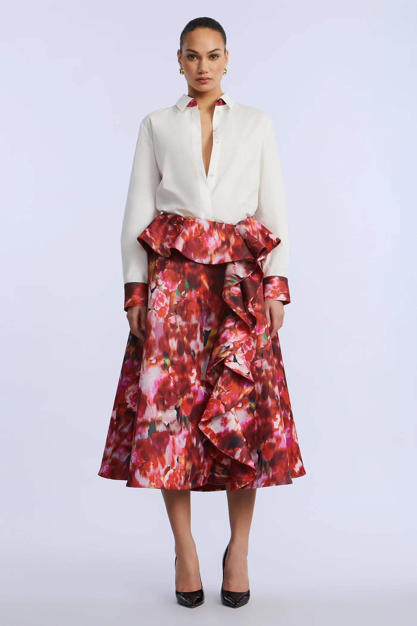 Printed Cascade Midi Skirt - Builderot