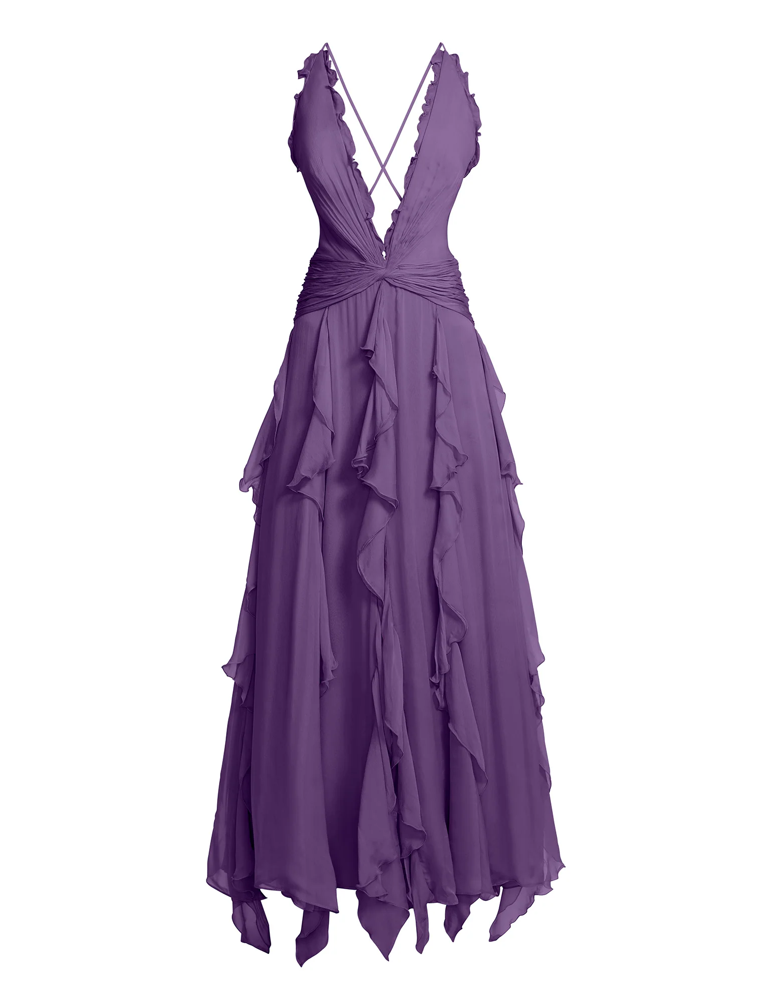 Ruffle Halter Chiffon Gown - Builderot