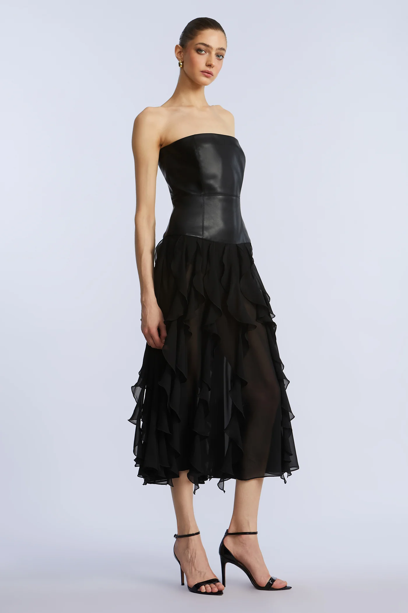 Leather Chiffon Dress - Builderot