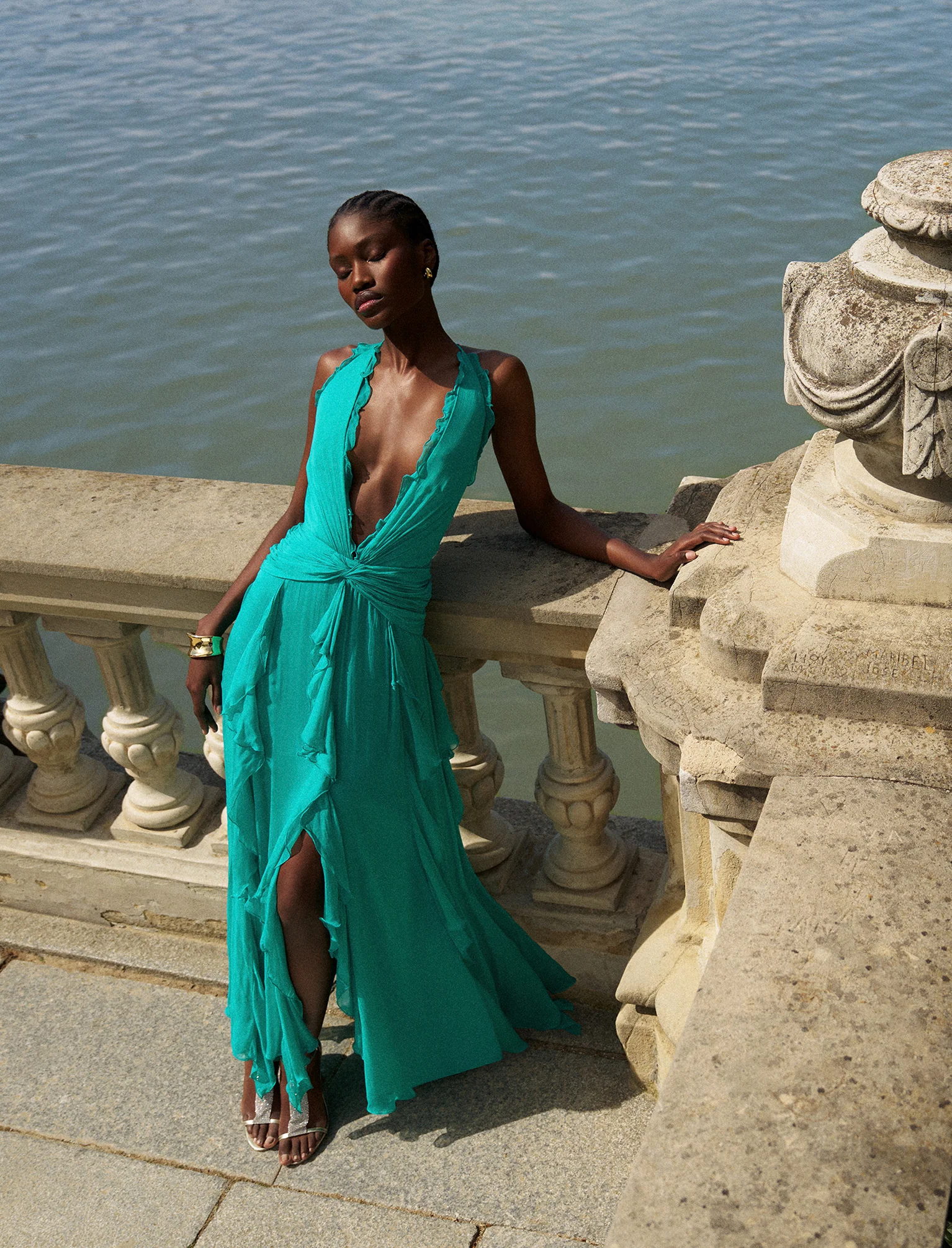 Ruffle Halter Chiffon Gown - Builderot