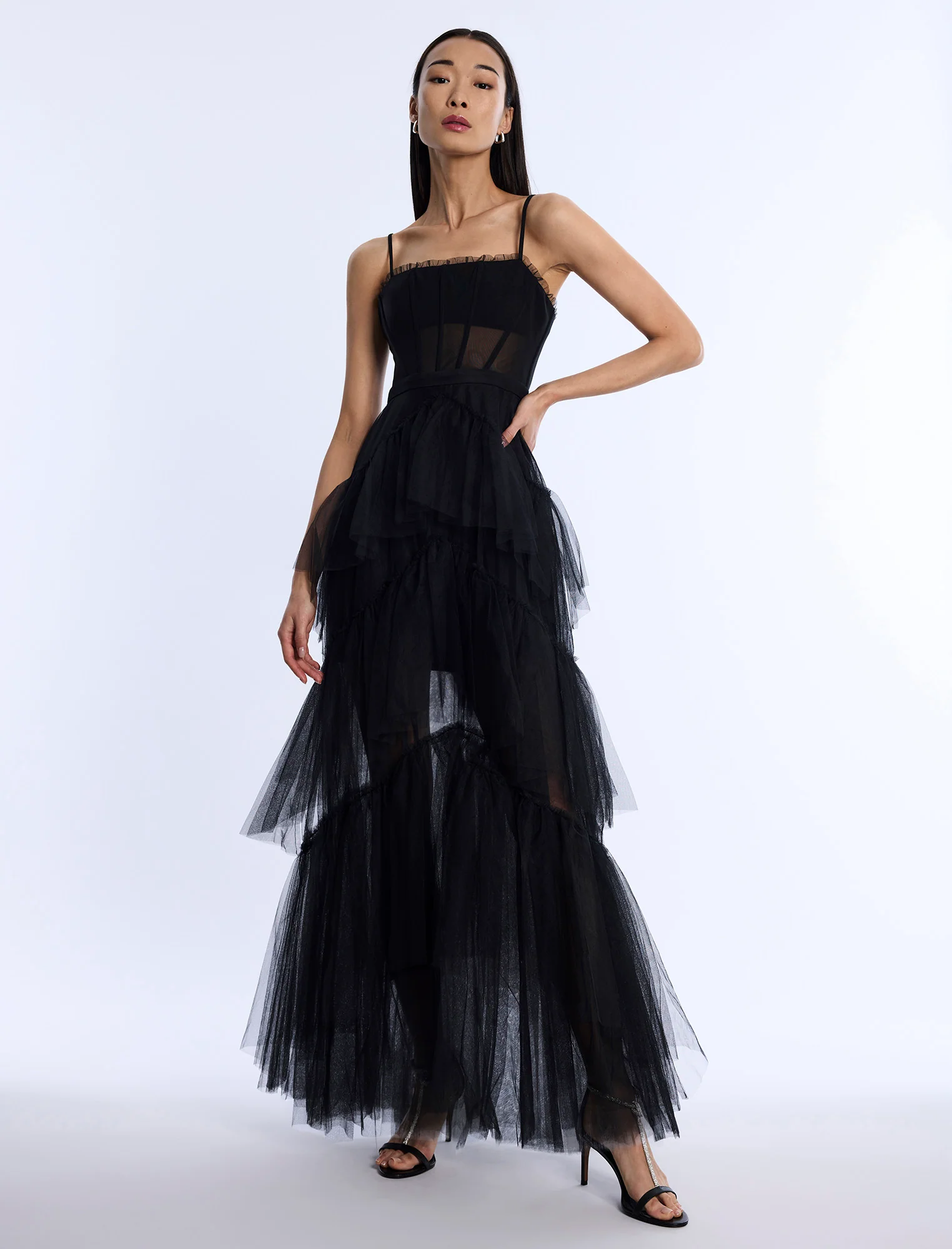 Oly Tiered Ruffle Tulle Evening Gown - Builderot