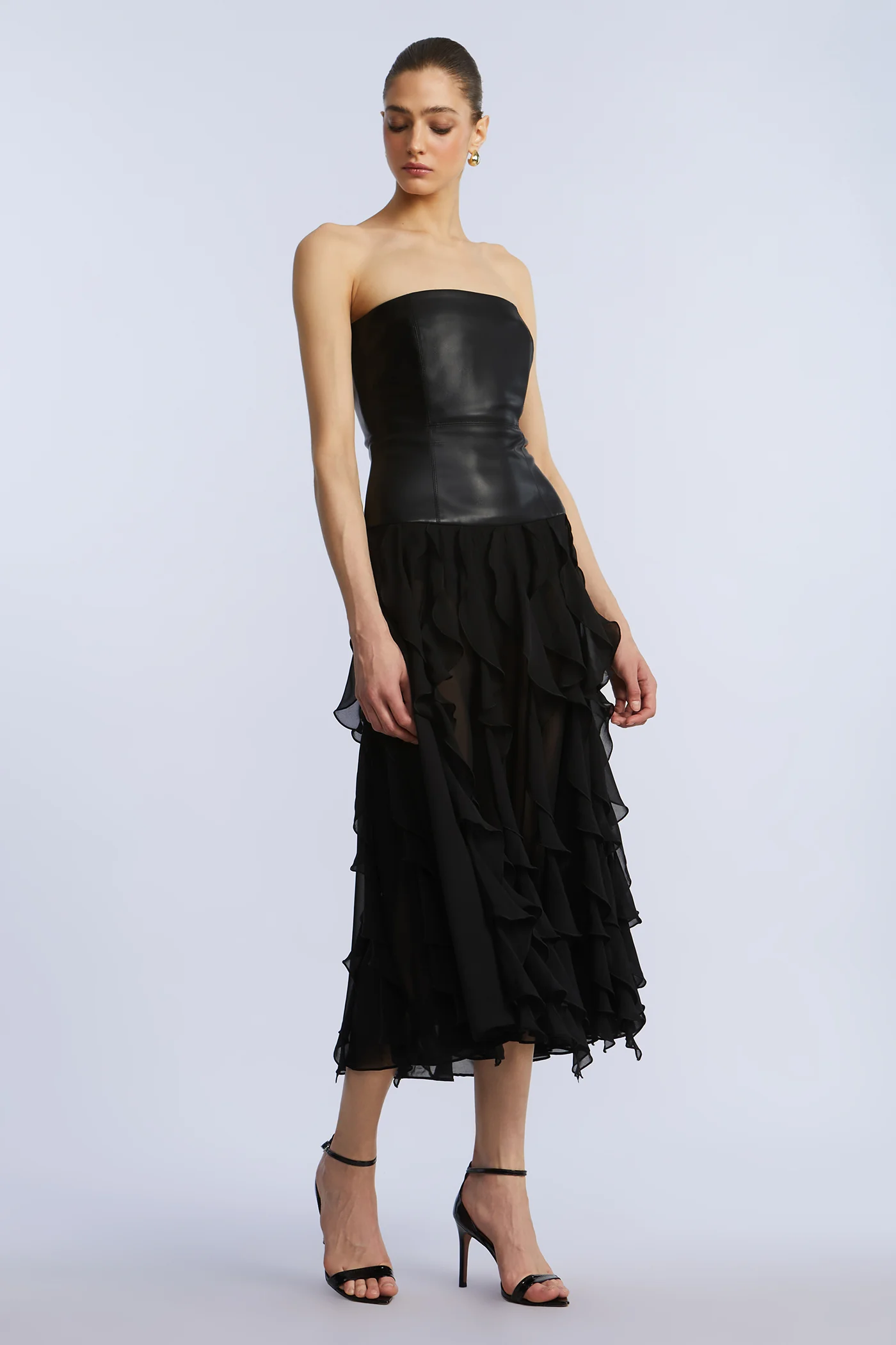 Leather Chiffon Dress - Builderot
