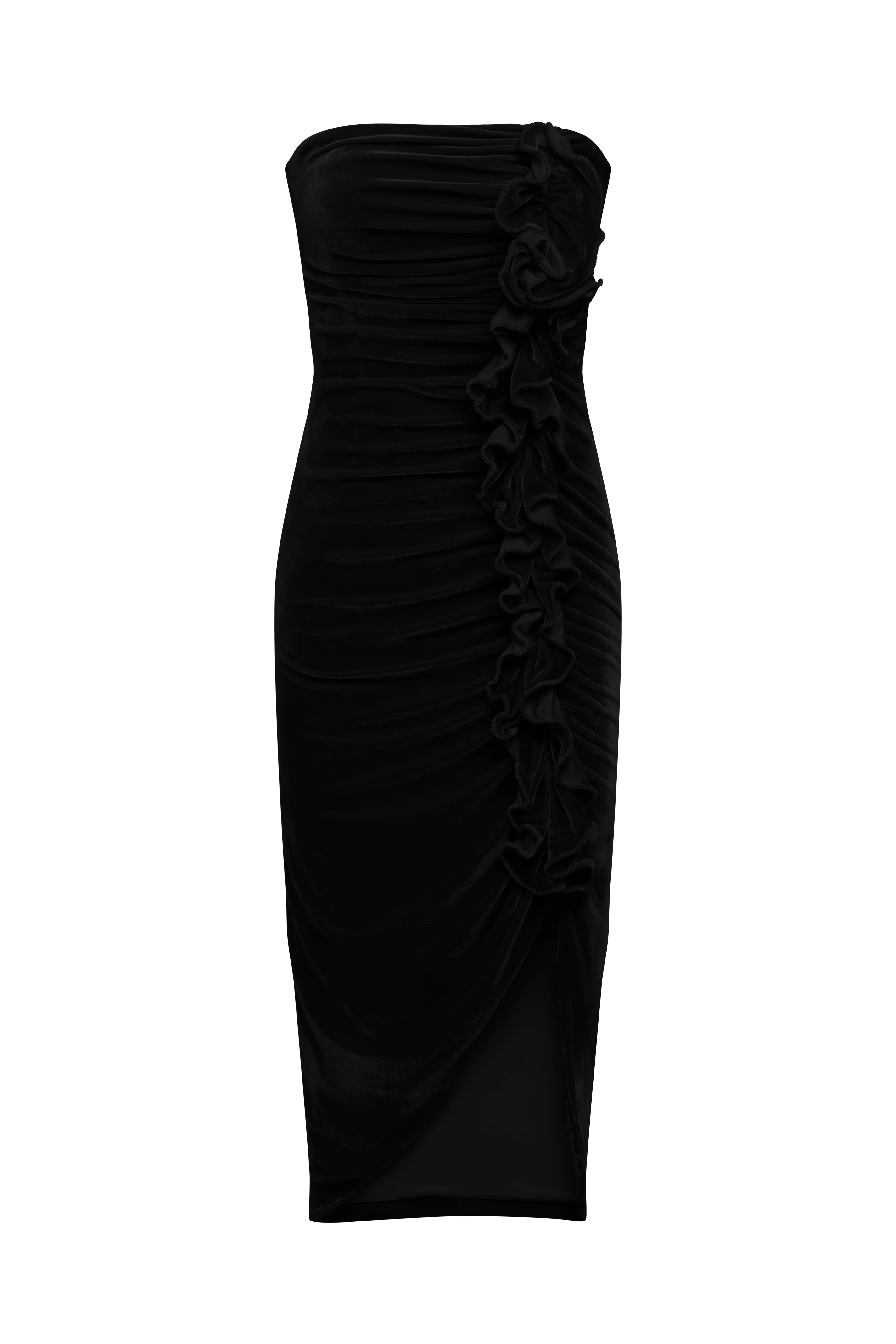 Strapless Velvet Ruffle Dress - Builderot