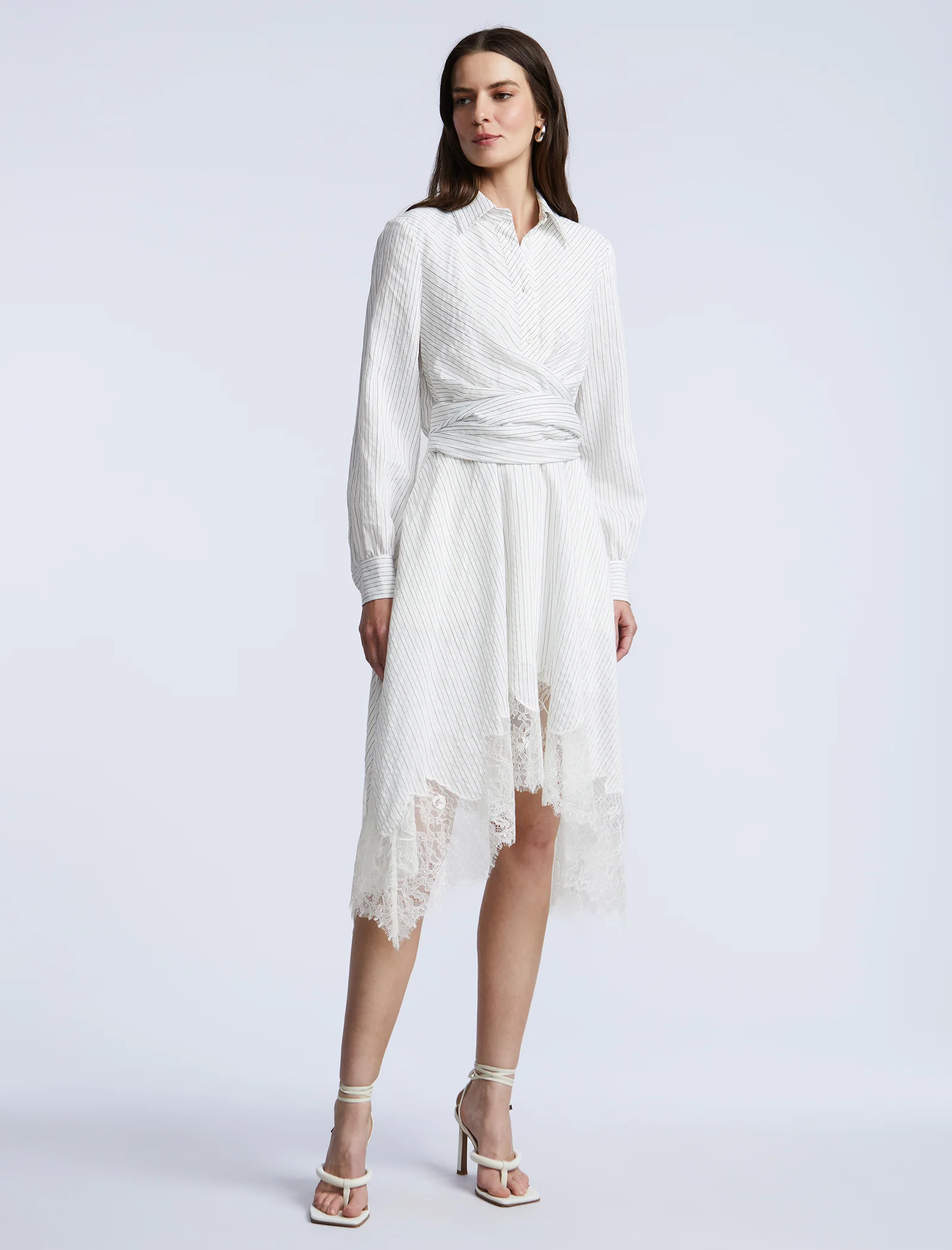 Stripe Shirt Dress With Lace - Builderot