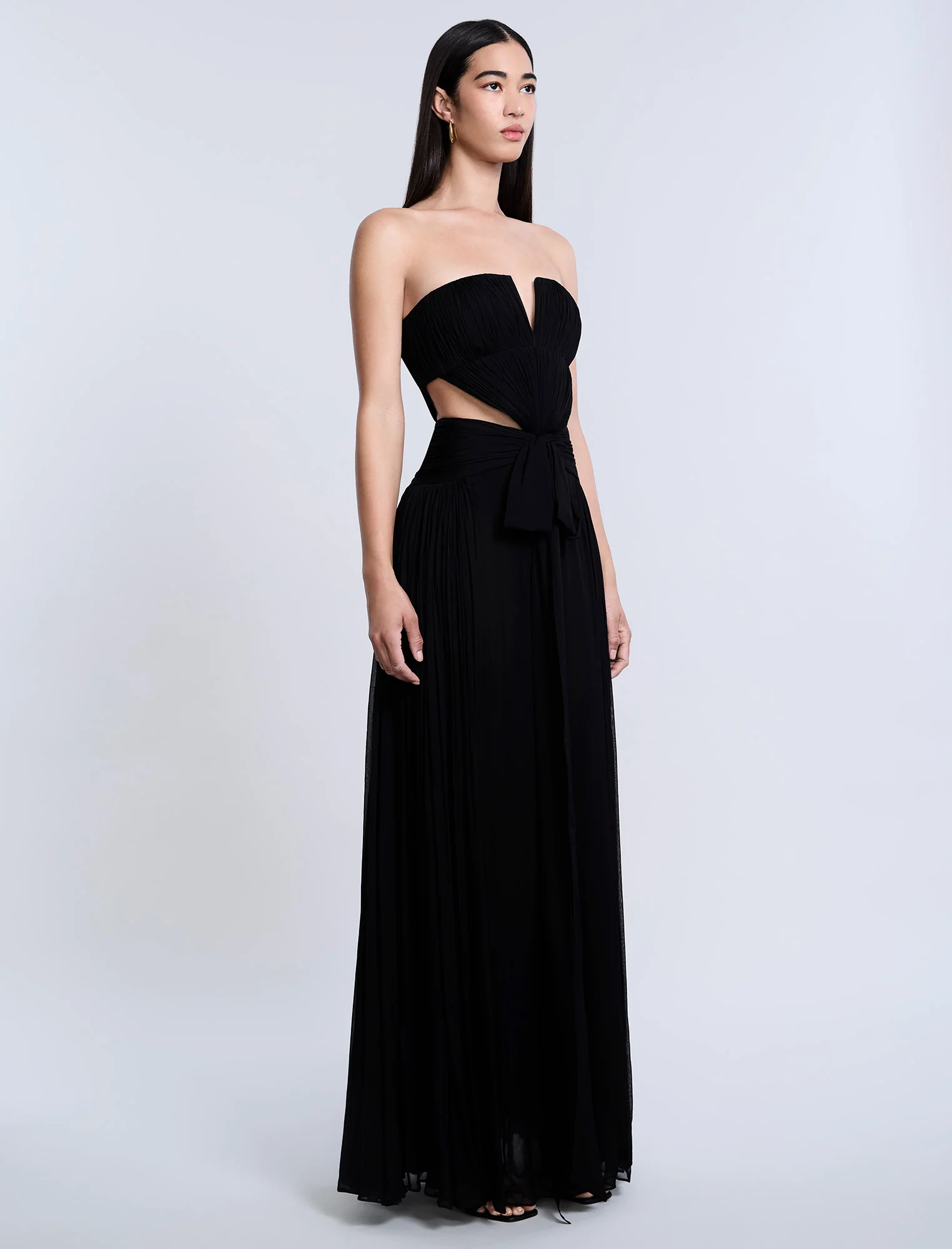 Cutout Shirring Bow Tie Gown - Builderot