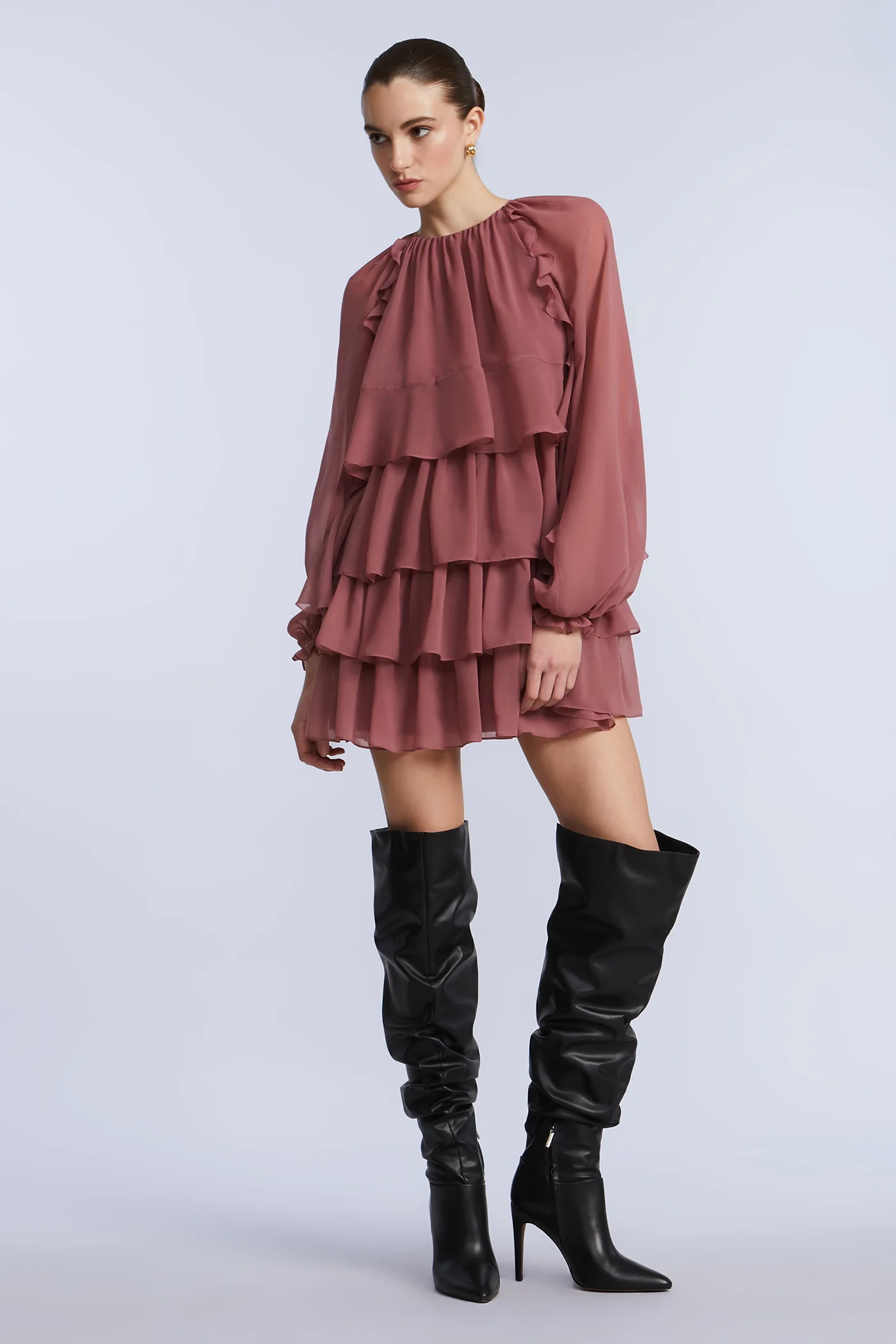 Chiffon Ruffle Mini Dress - Builderot
